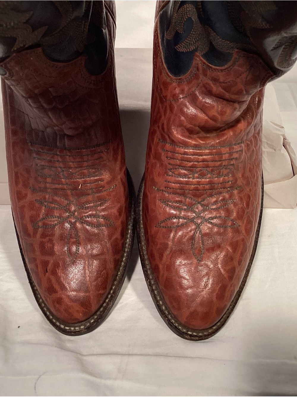 Vintage Justin Boots Exotic Navy Blue and Brown Men's Western Boots Style 2271 - Picture 14 of 16